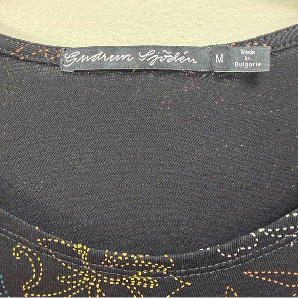 Gudrun Sjoden Drawstring Tunic Top Flare Sleeve Pockets Black Multi Size M - Picture 10 of 10